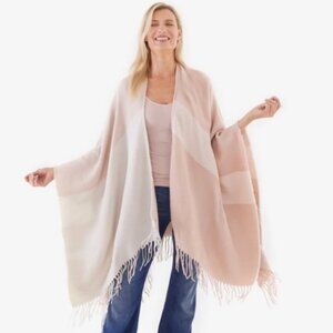 Soia & Kyo pale pink Tan Cream Multicolor Colorblock Poncho tassels Size OS